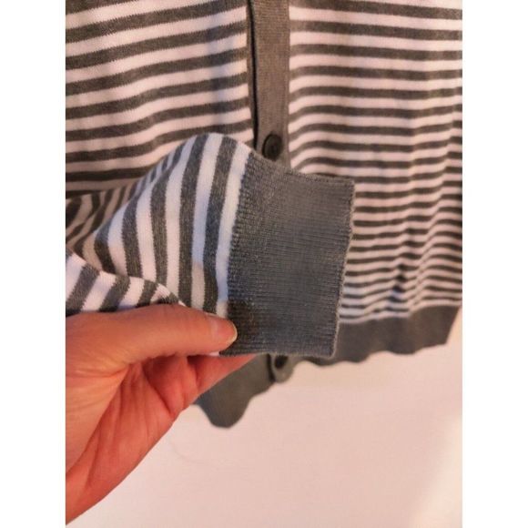 J.F J.Ferrar men’s Cardigan Sweater Gray White Stripe Long Sleeve Cotton M - Picture 6 of 8